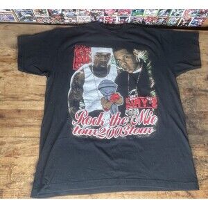 Vintage Jay Z 50 Cent Rap Tee Shirt Rock The Mic Tour 2003 Size Med Busta Rhymes